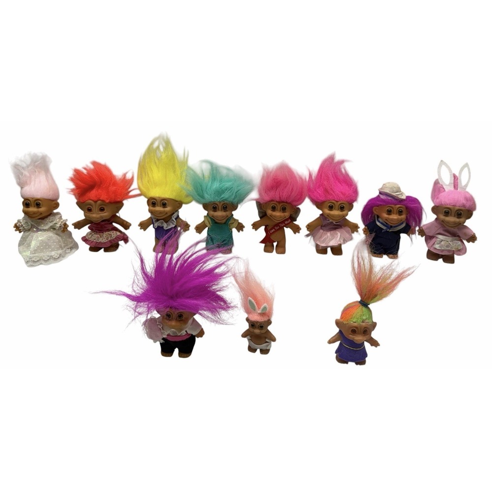 Vintage Troll Dolls Lot of 11 Mixed Sizes Russ Dam Trolls Easter‎ Wedding Used